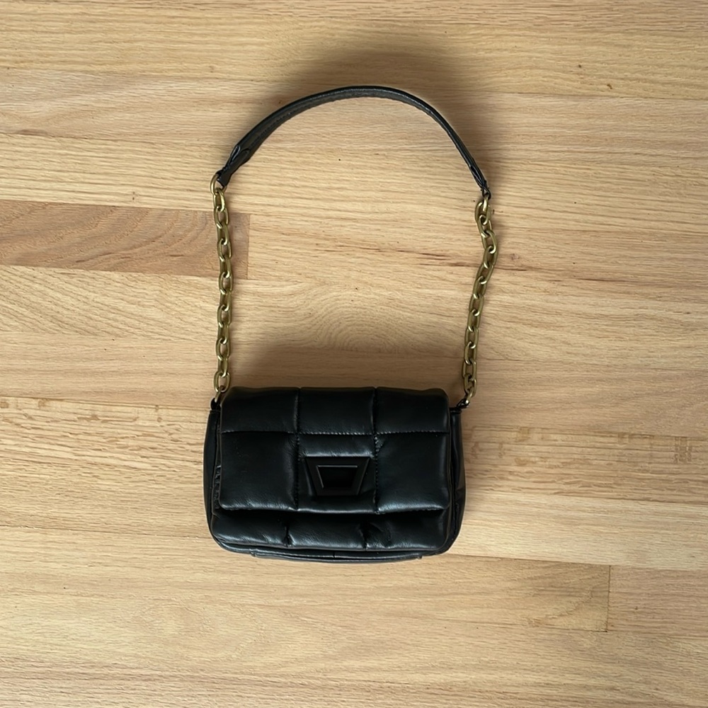 Zara Black Shoulder Bag with Gold Chain